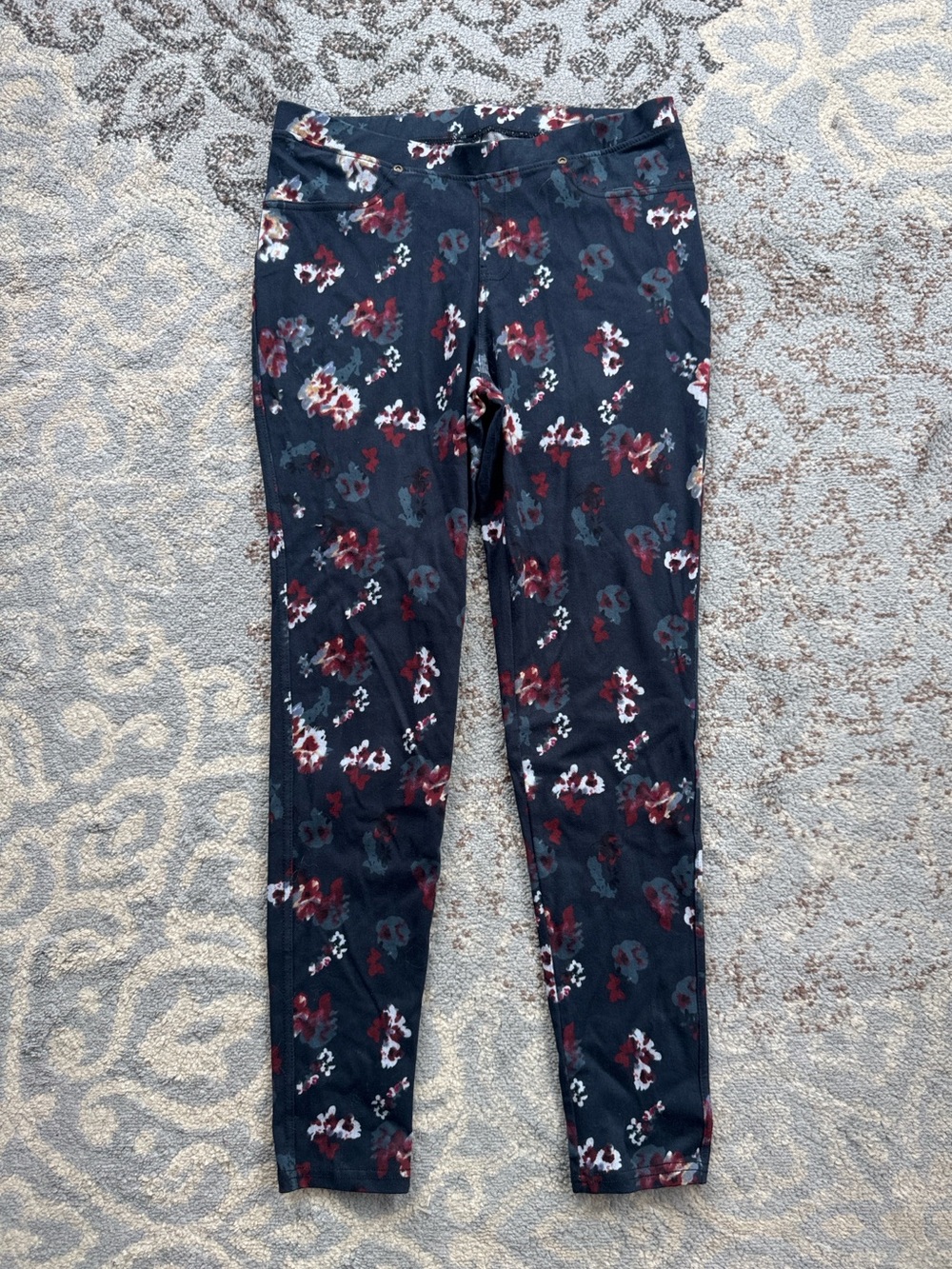 Lildy Floral Printed Jeggings Navy Blue L/XL
